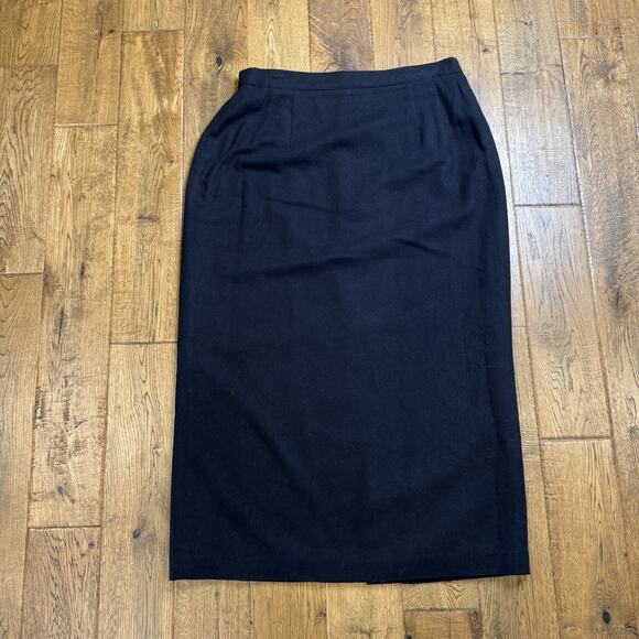 Joan Leslie Dresses & Skirts - Vintage 90s Joan Leslie Black Midi Pencil Wool Blend Skirt Back Slit Sz 16